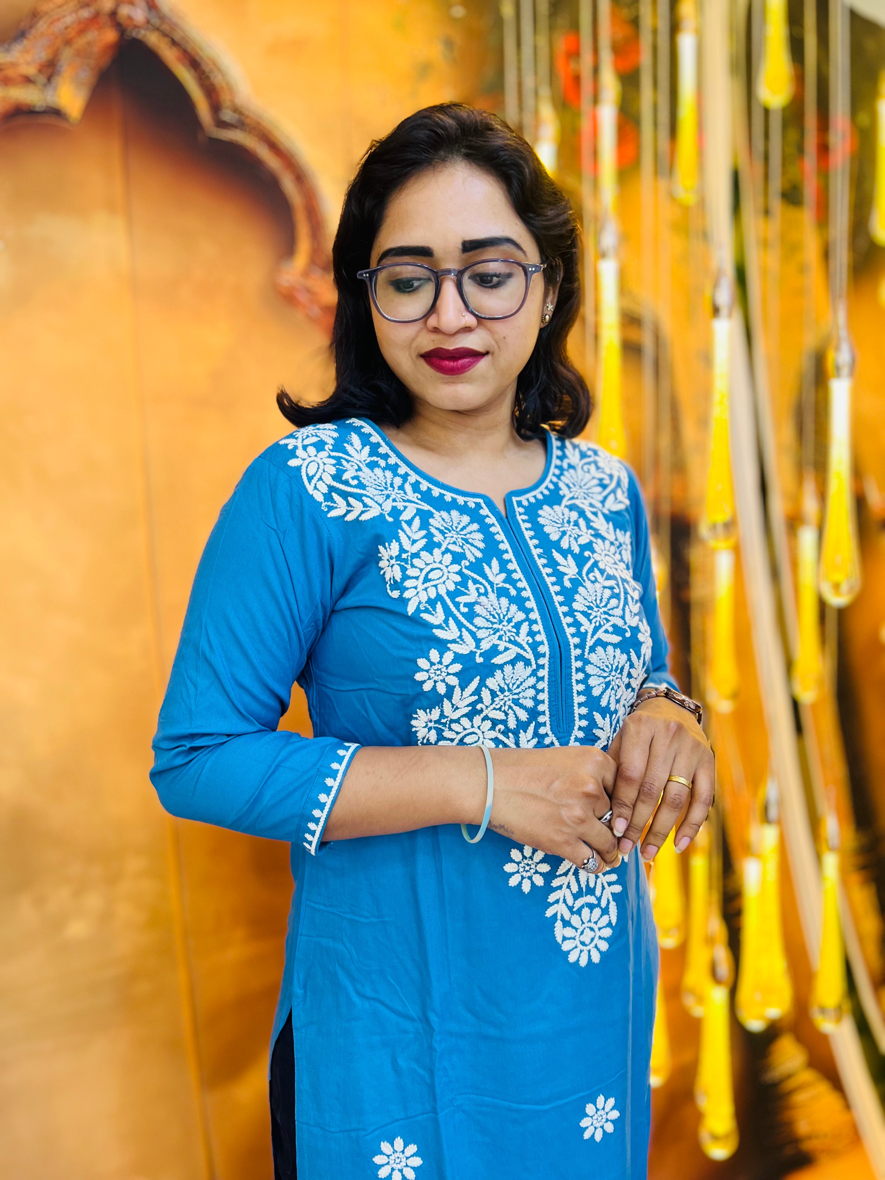 Radiant Blue Embroidered Kurti