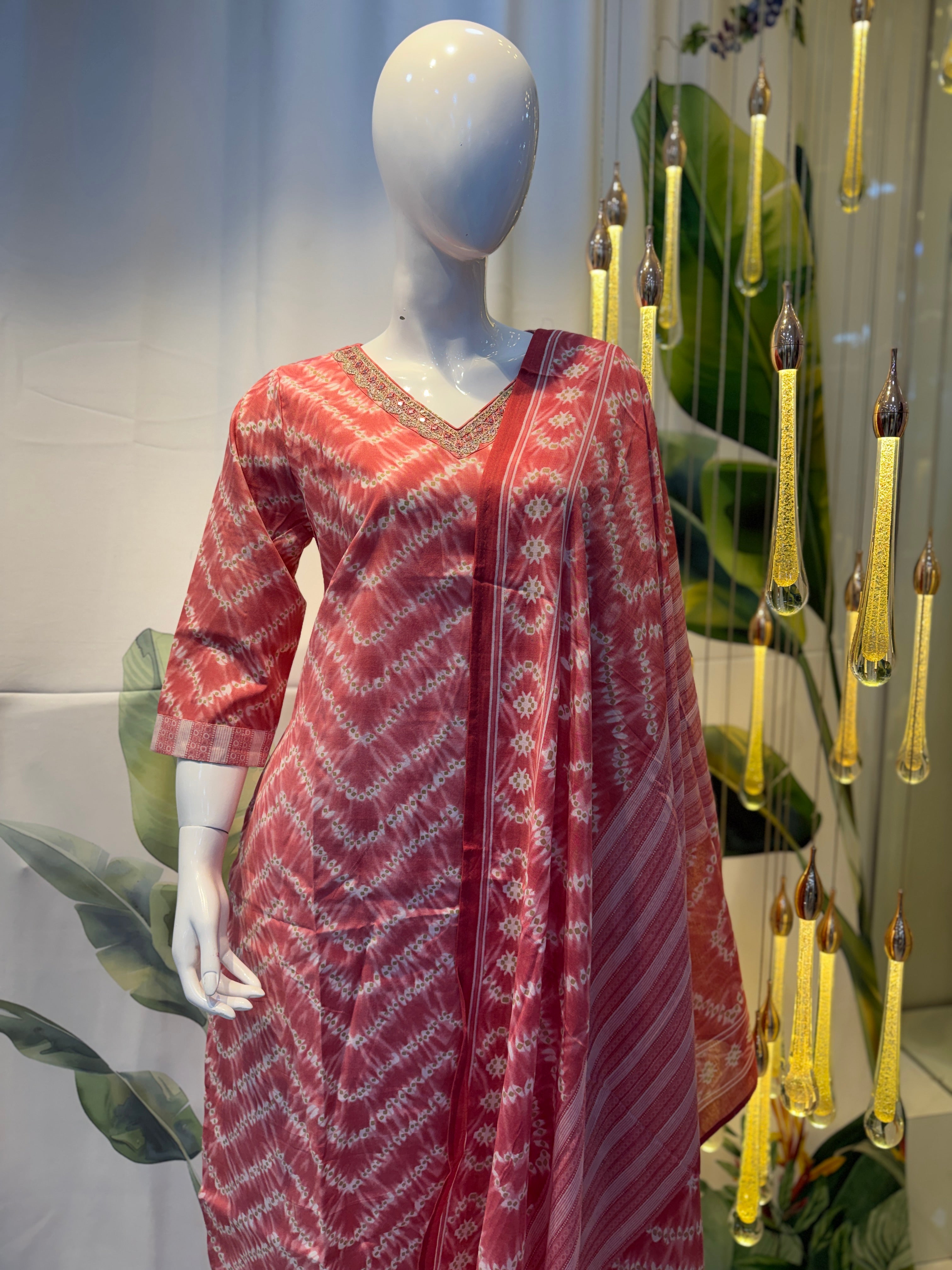 Red Tie-Dye Printed Kurta Set with Matching Dupatta
