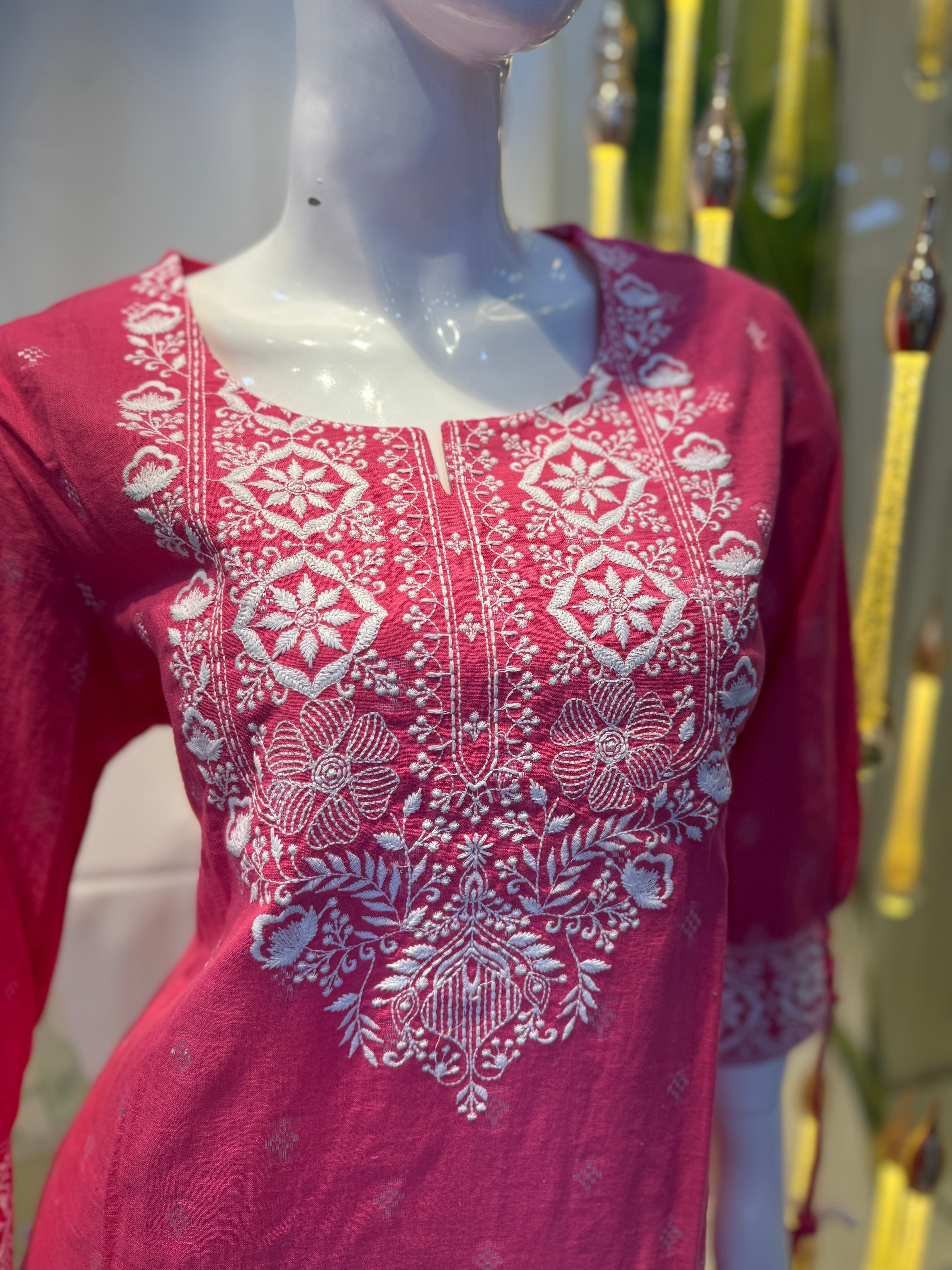 Fuchsia Embroidered Kurti Set with Dupatta