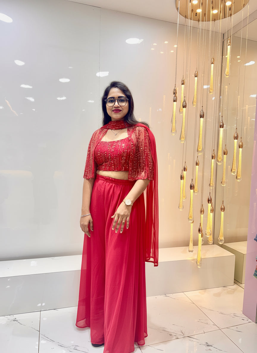 Red Indo-Western Cape Style Dress