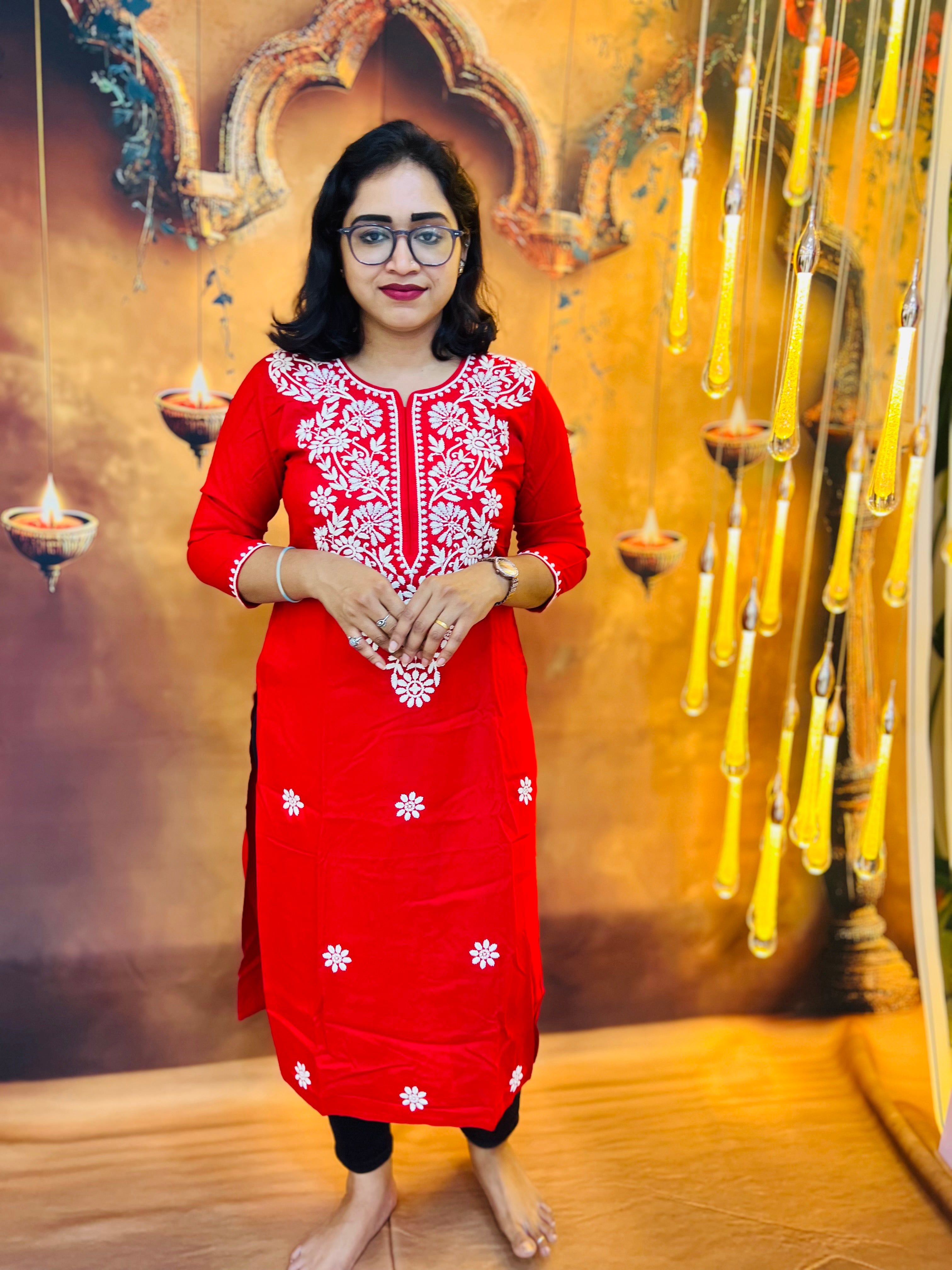 Radiant Red Embroidered Kurti