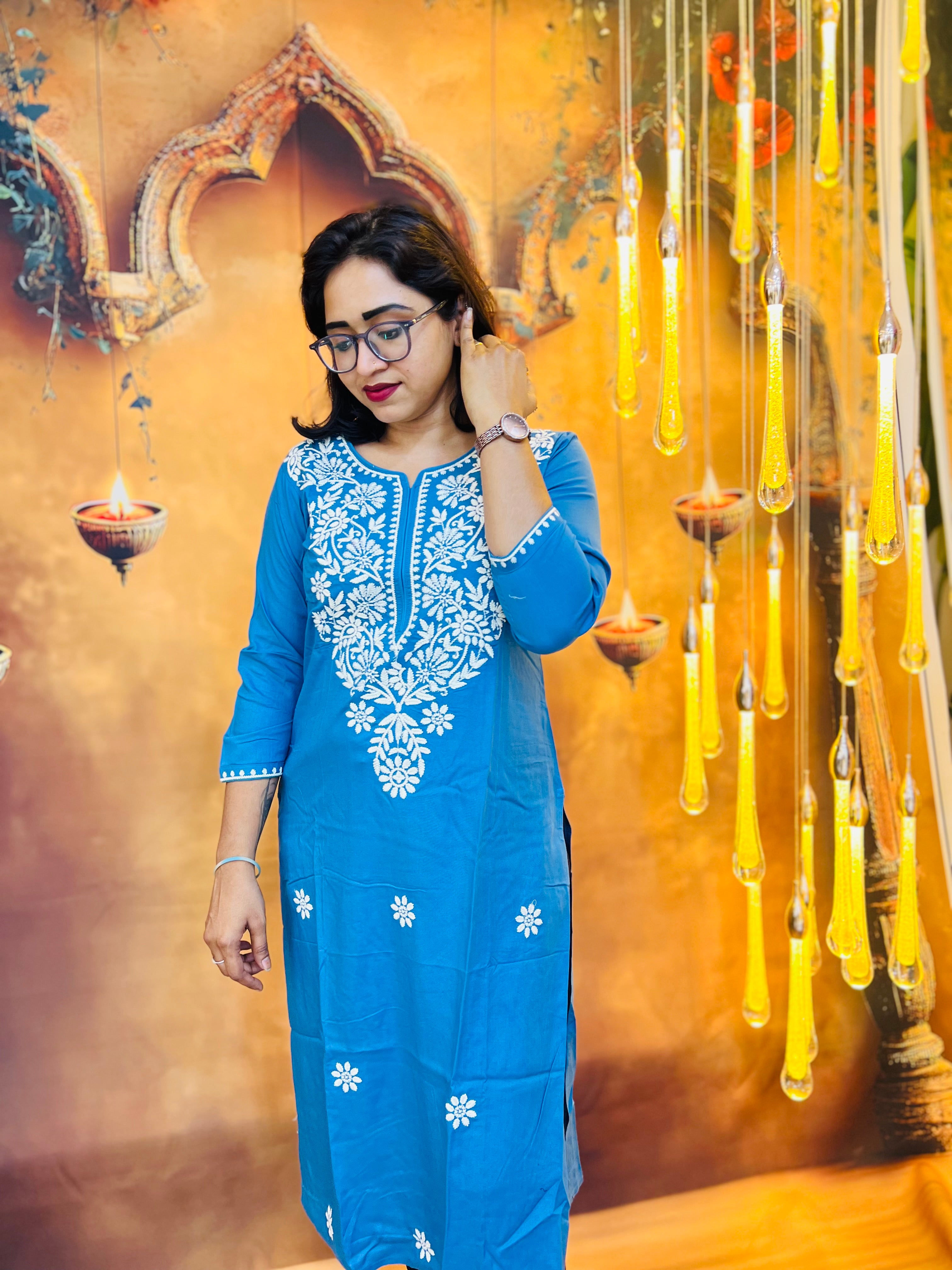 Radiant Blue Embroidered Kurti