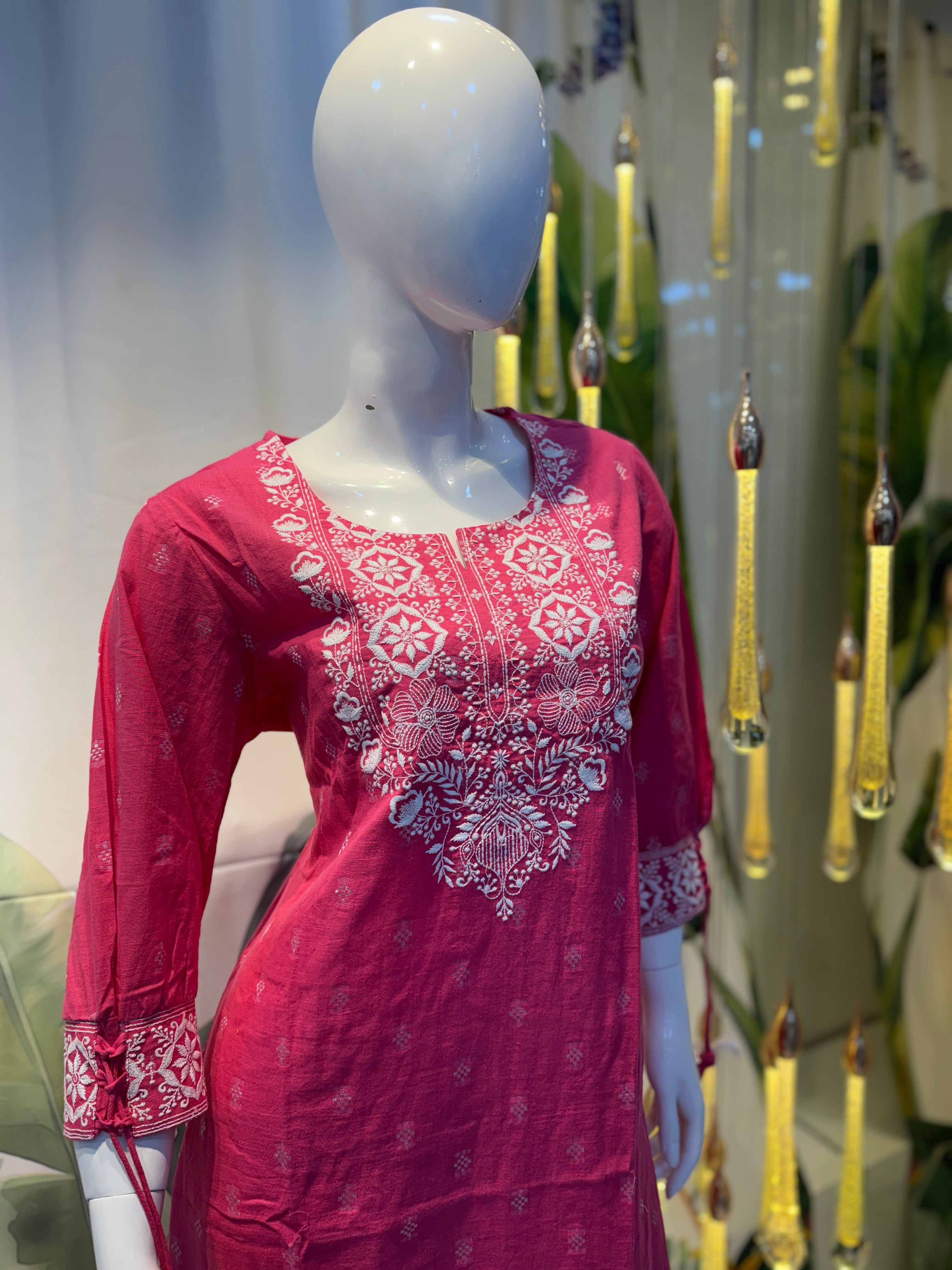 Fuchsia Embroidered Kurti Set with Dupatta