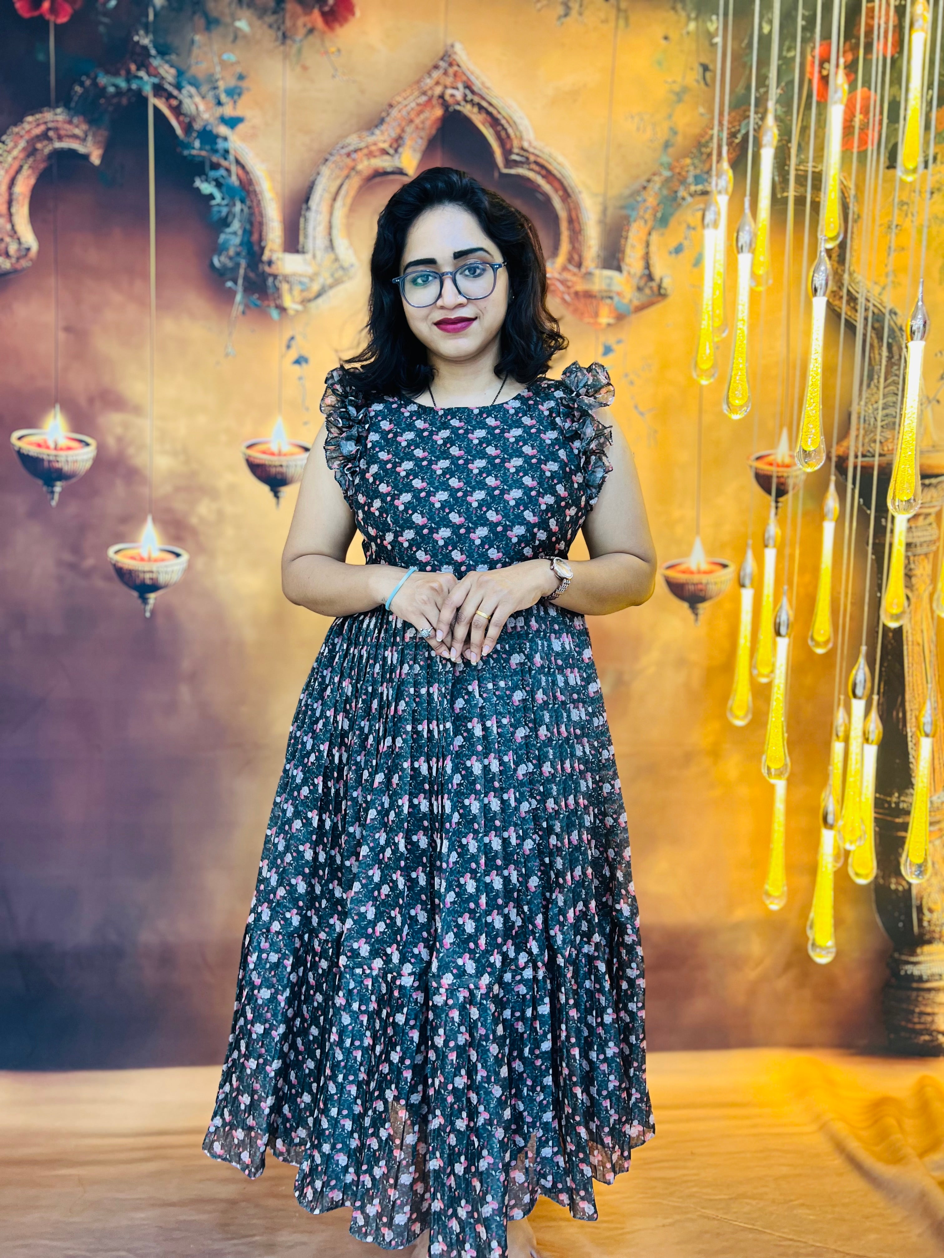 Blacks Floral Ruffle Frock