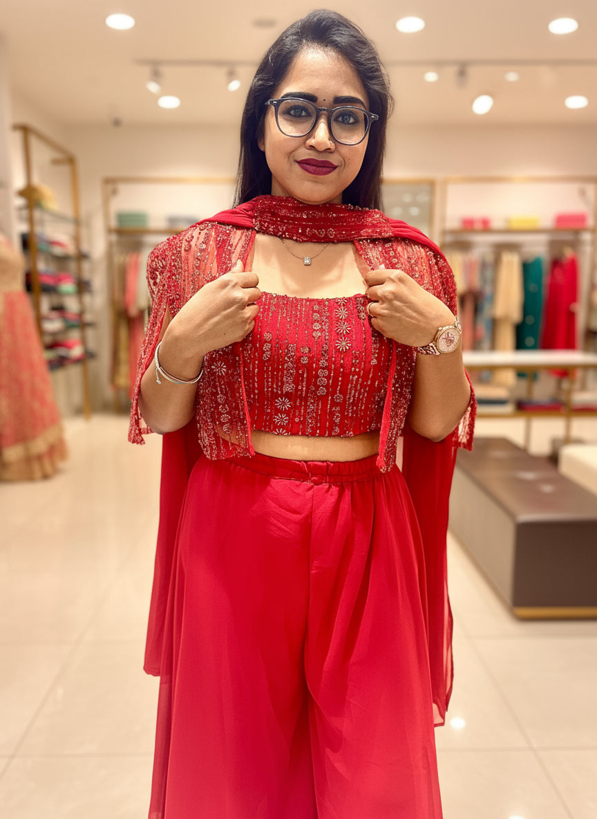 Red Indo-Western Cape Style Dress