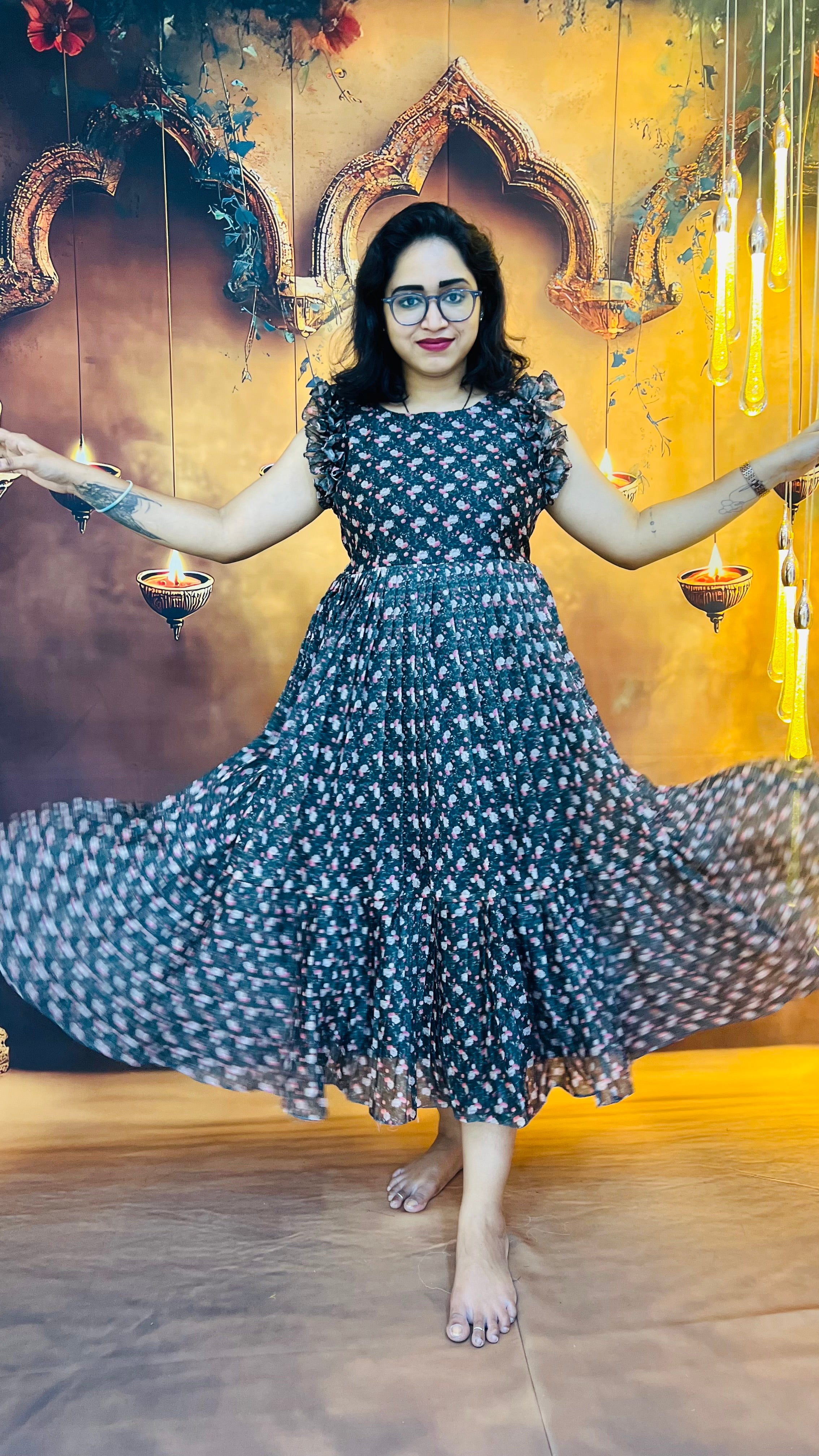 Blacks Floral Ruffle Frock