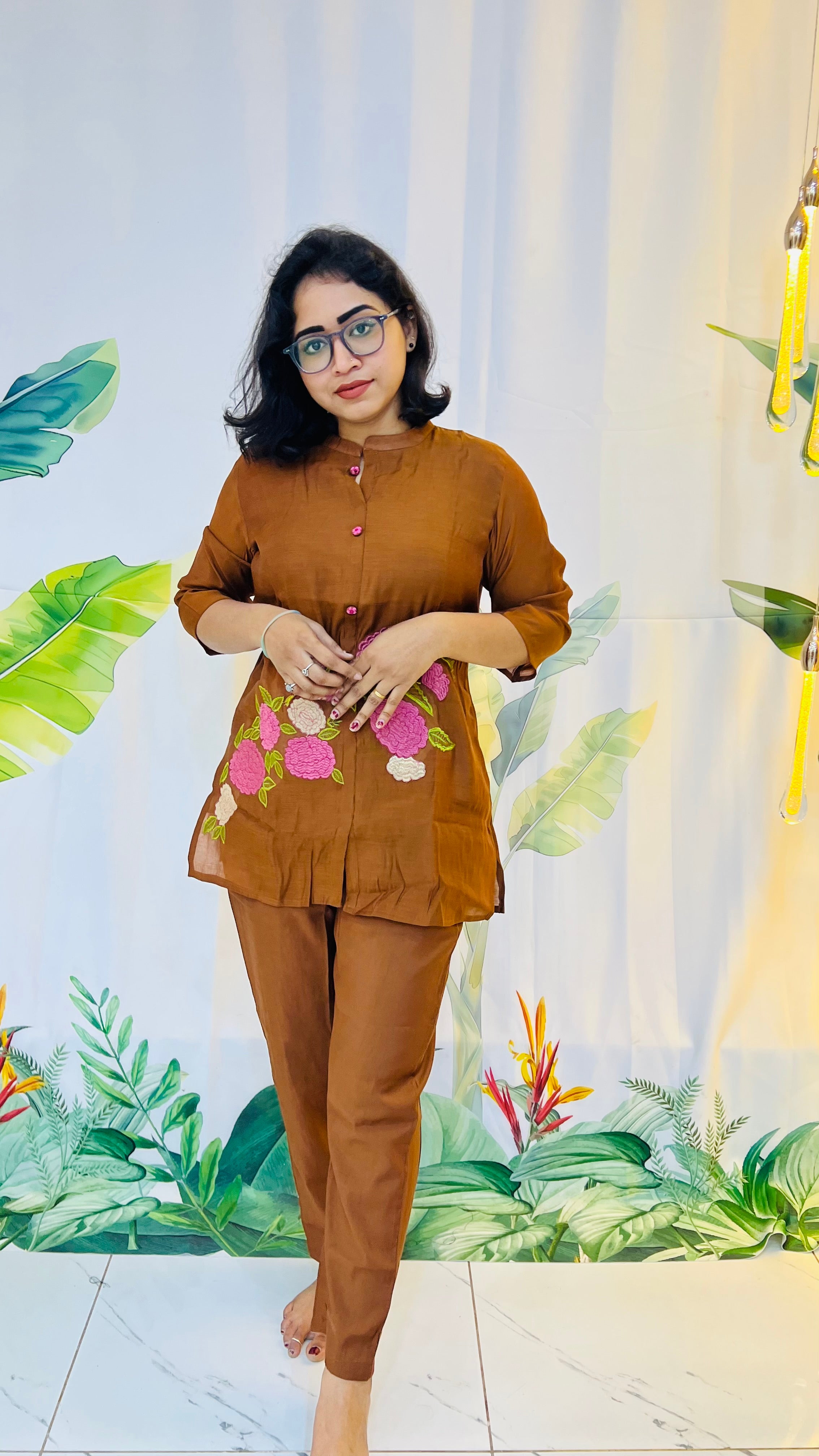 Rich cocoa brown Mulchanderi Coord set
