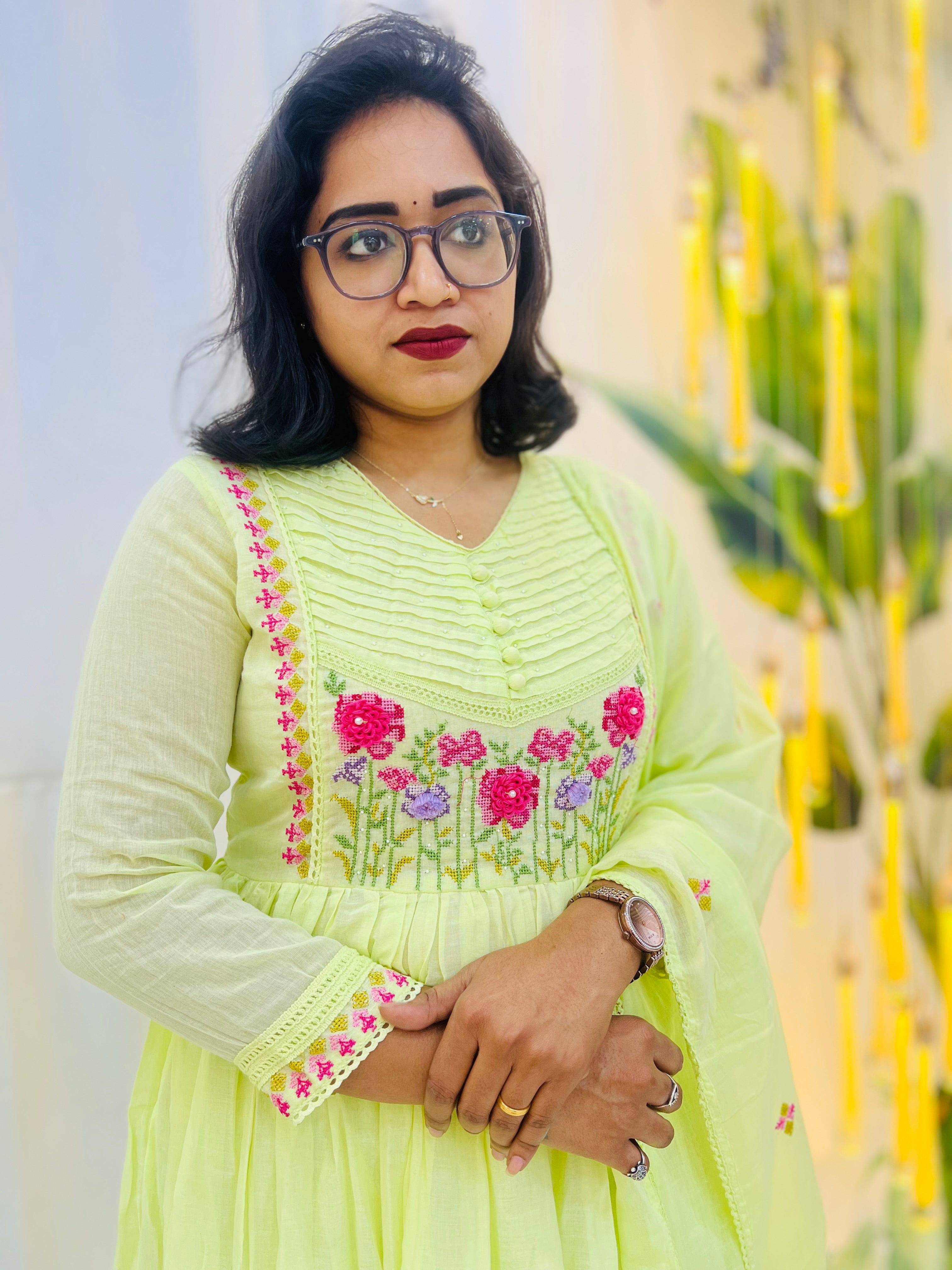 Light Green Mul Cotton Anarkali Dress