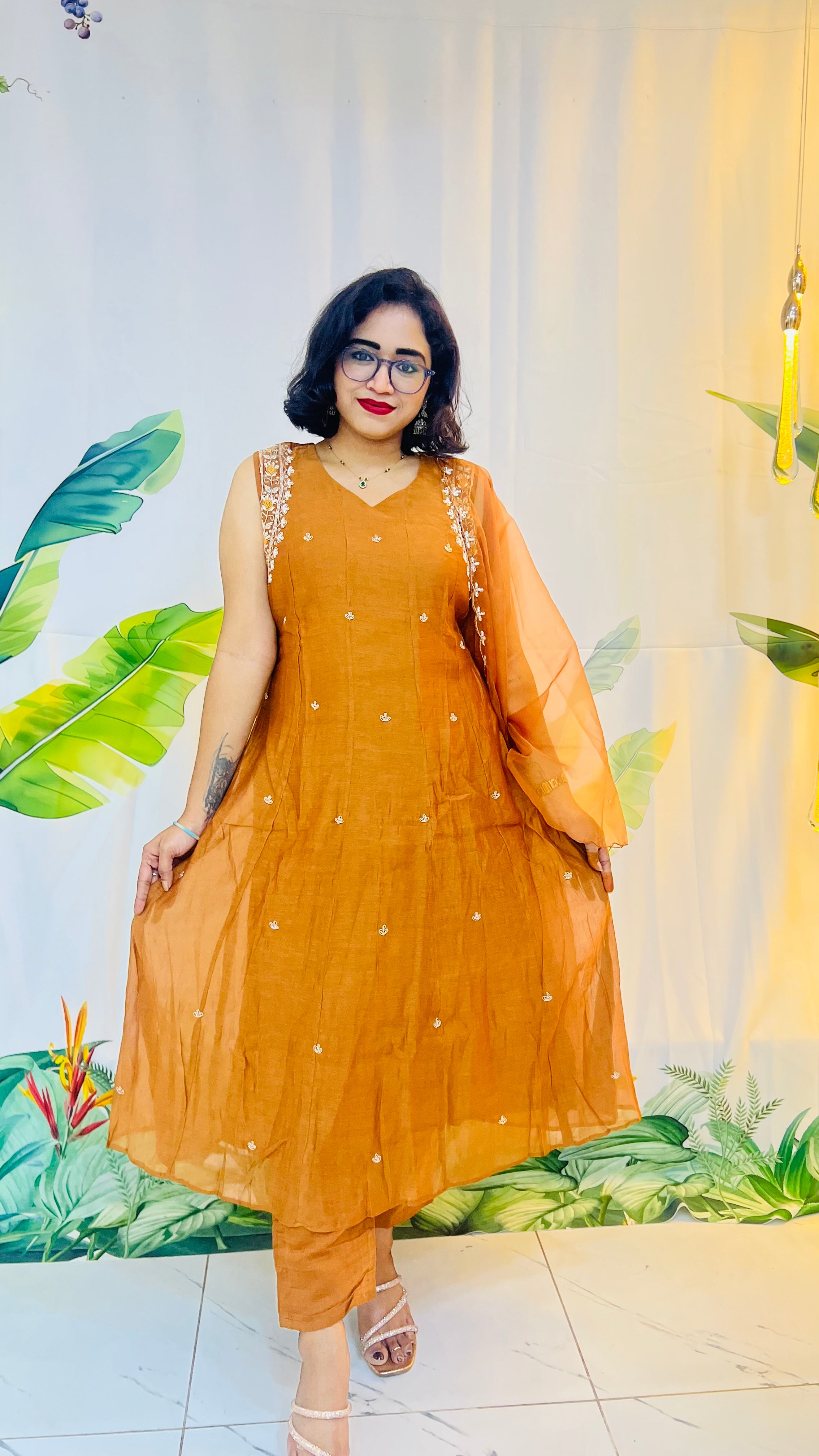 Golden Hour Glow: The Sleeveless Rust-Orange Kurta Set
