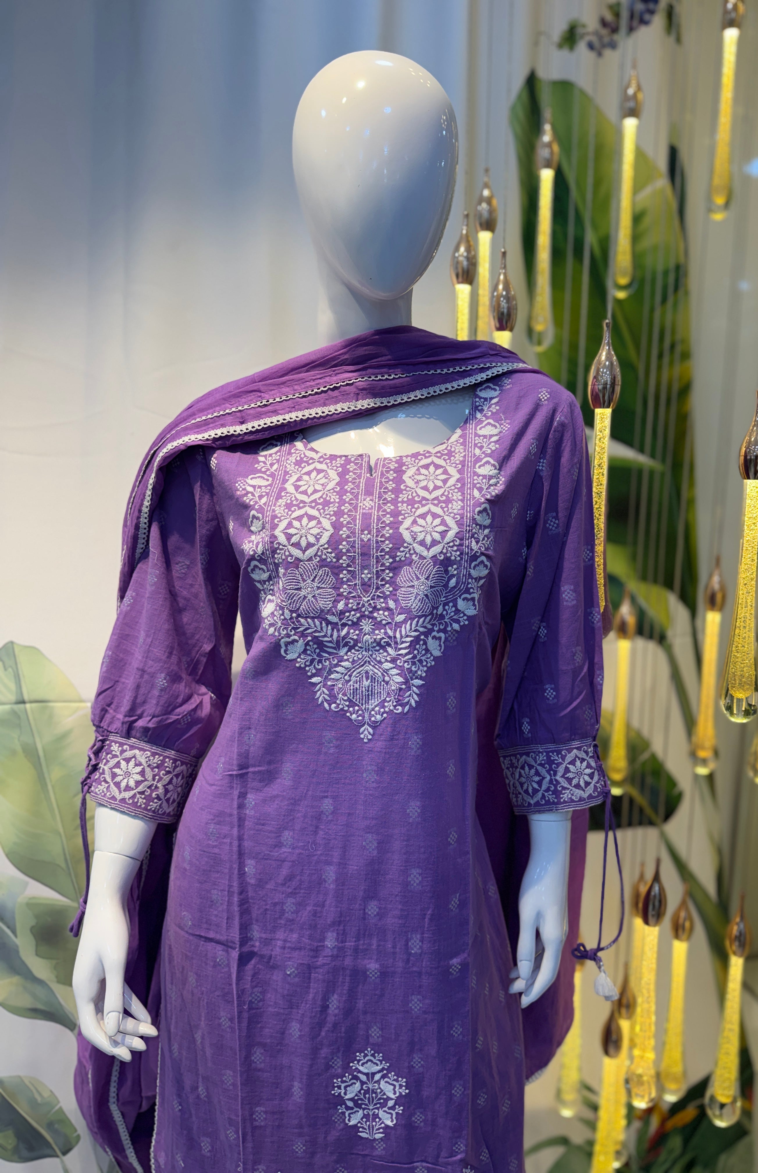 Purple Embroidered Cotton Kurta Set