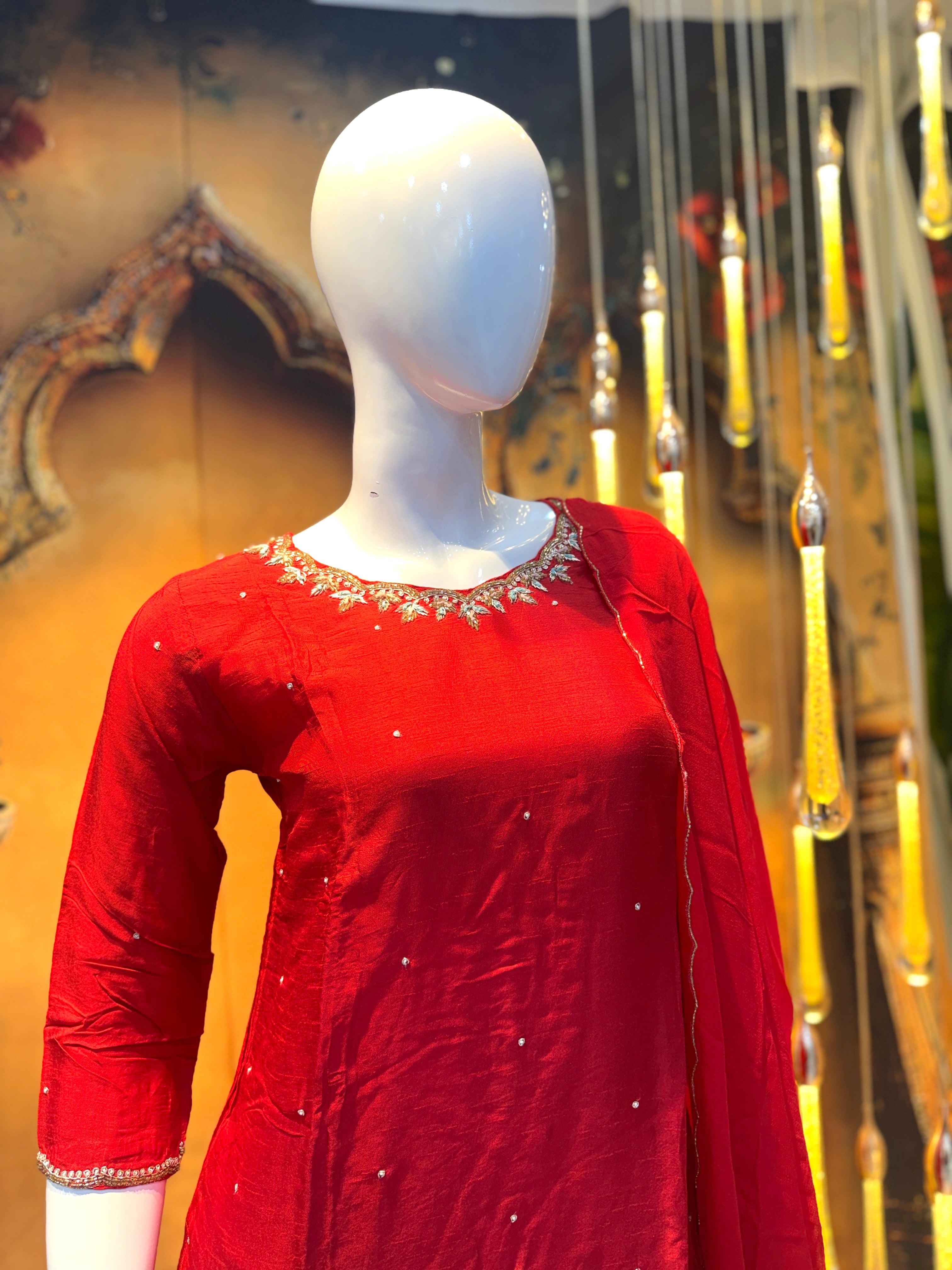 Red Charm Handwork Kurta Set