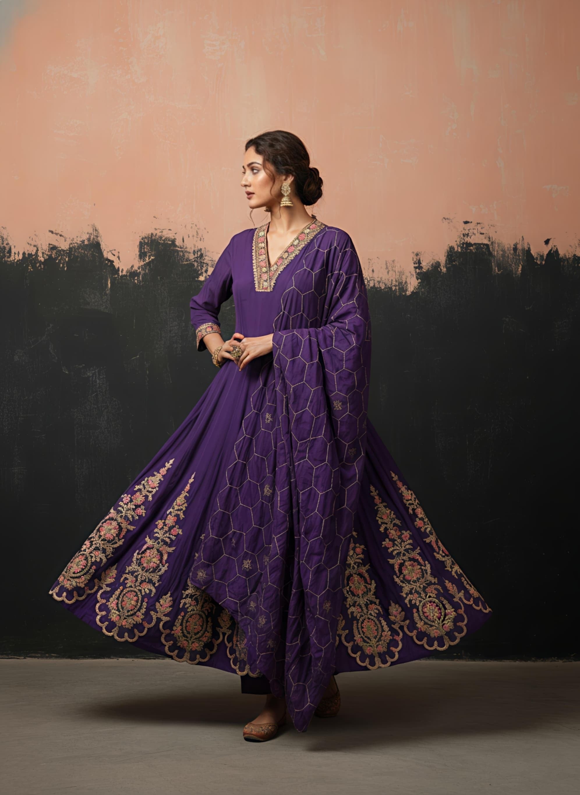 Royal Purple Embroidered Anarkali Suit with Dupatta