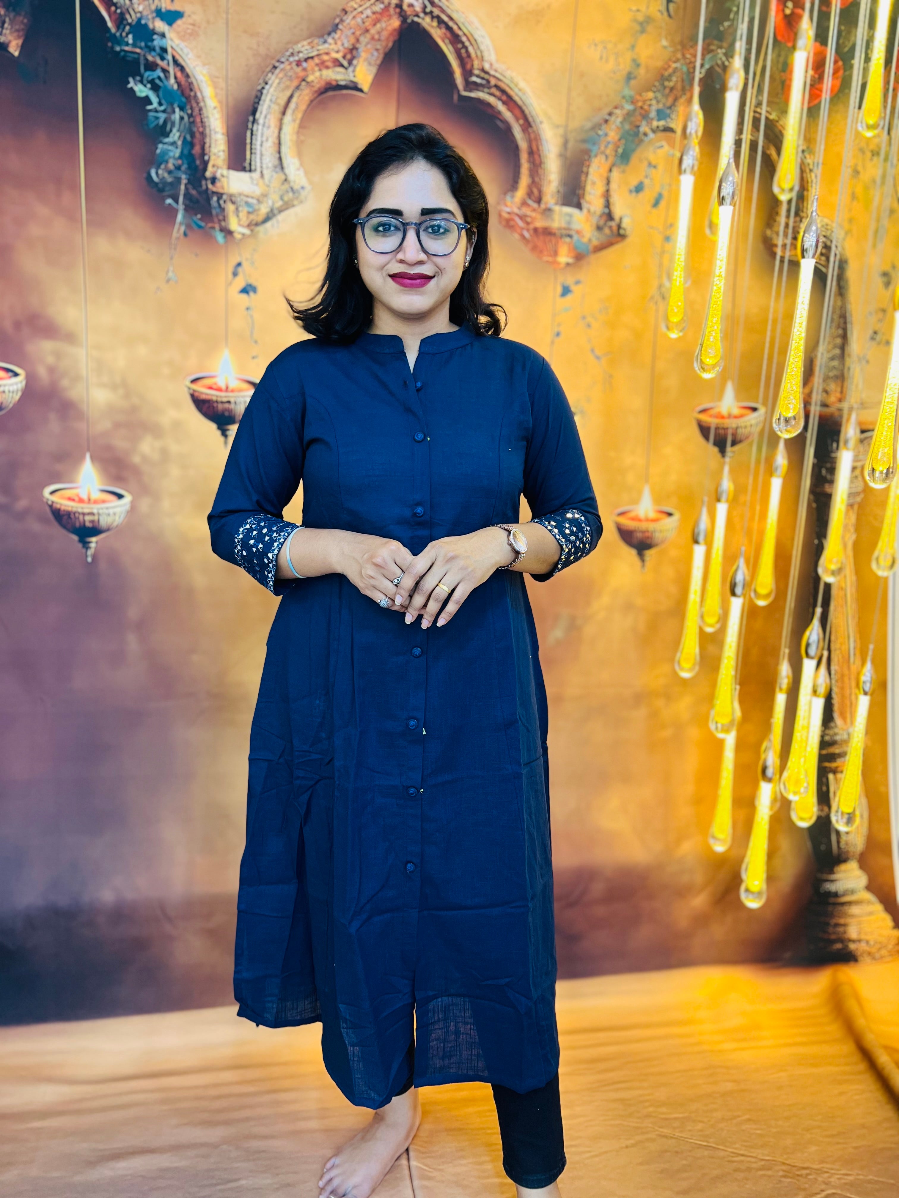 Navy Blue Button-Down Kurti