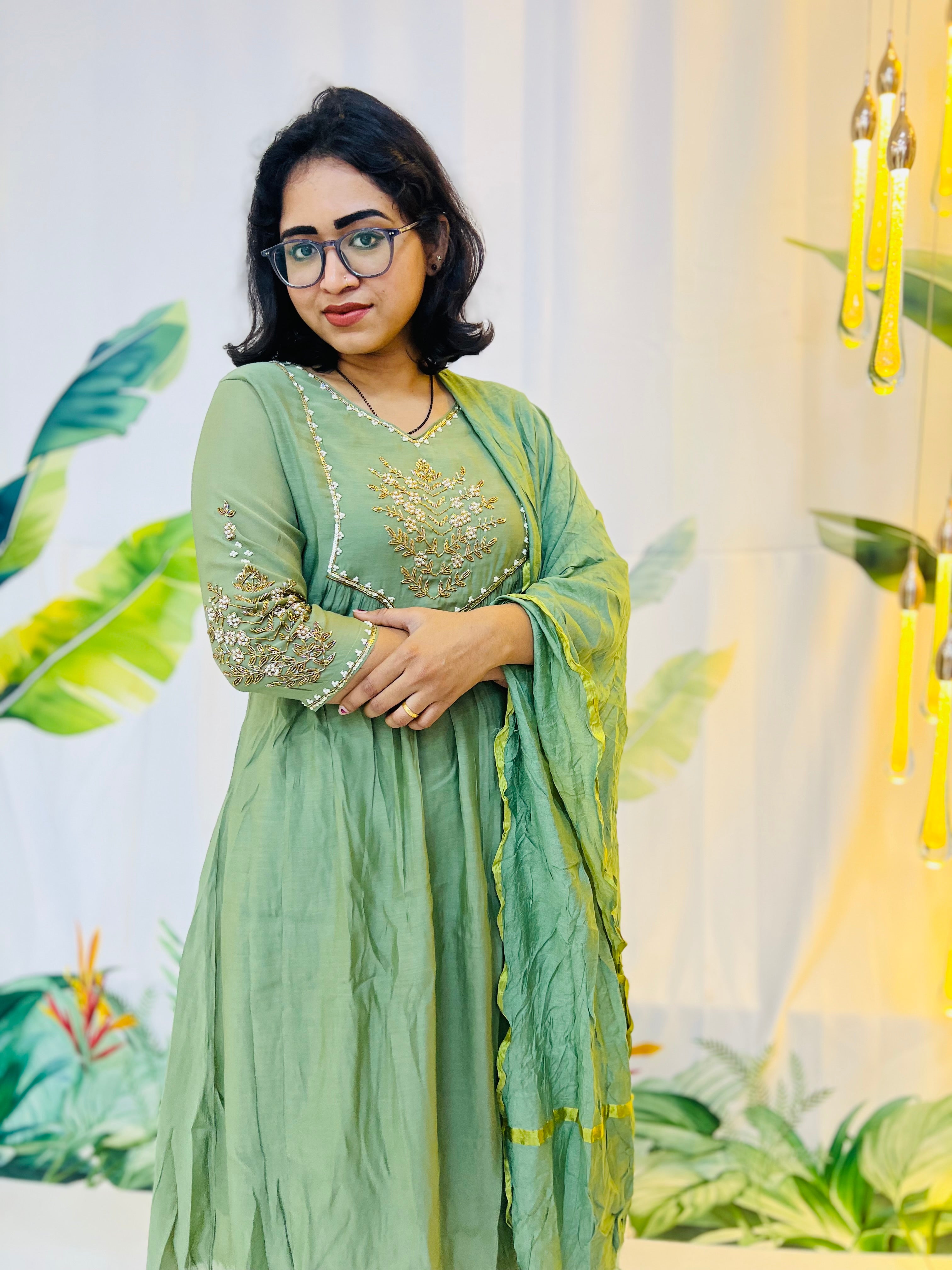 Pista Green Pure Mul Chanderi Set with Fancy Dupatta