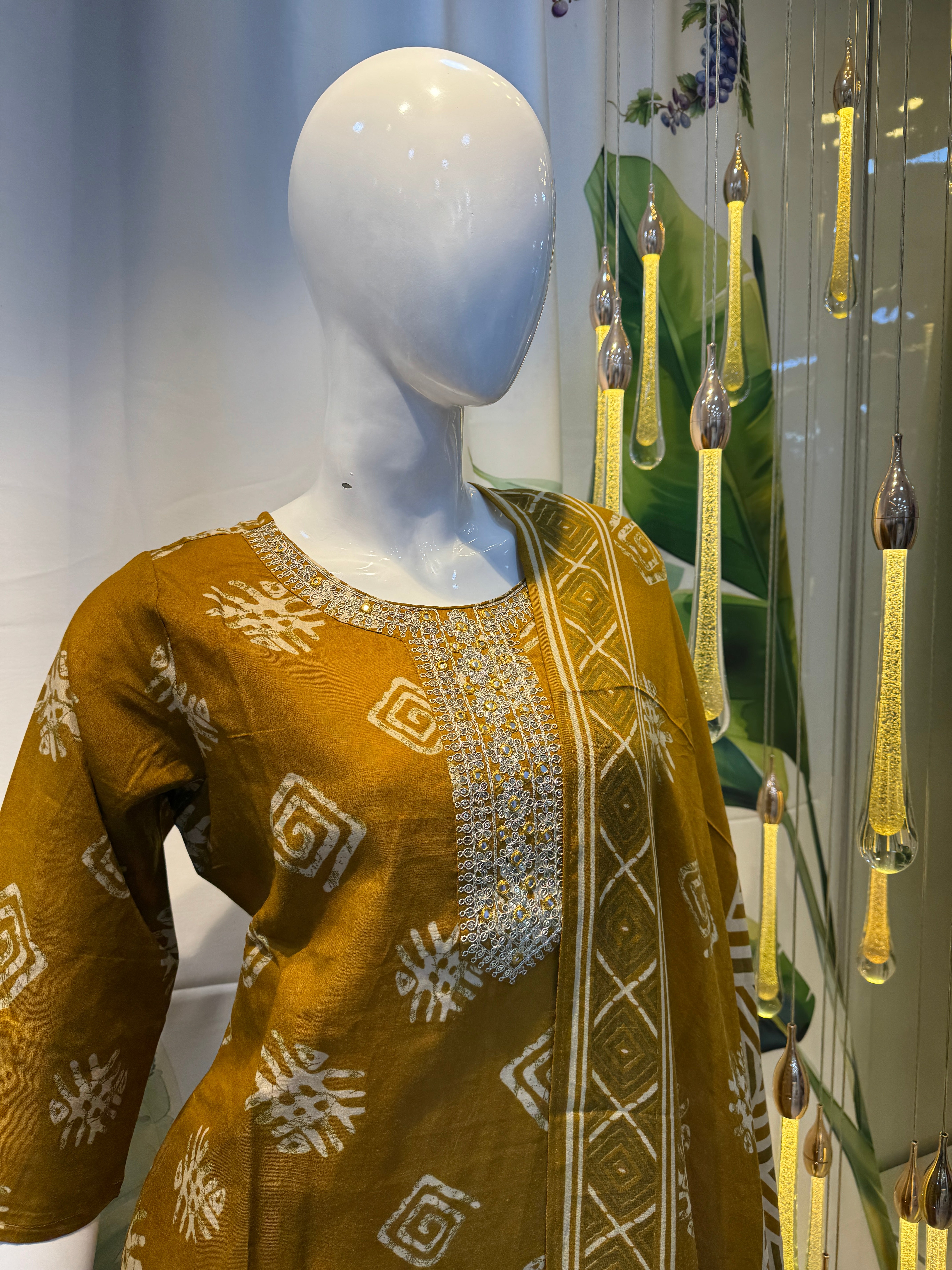 Mustard Handblock Printed Kurta Set