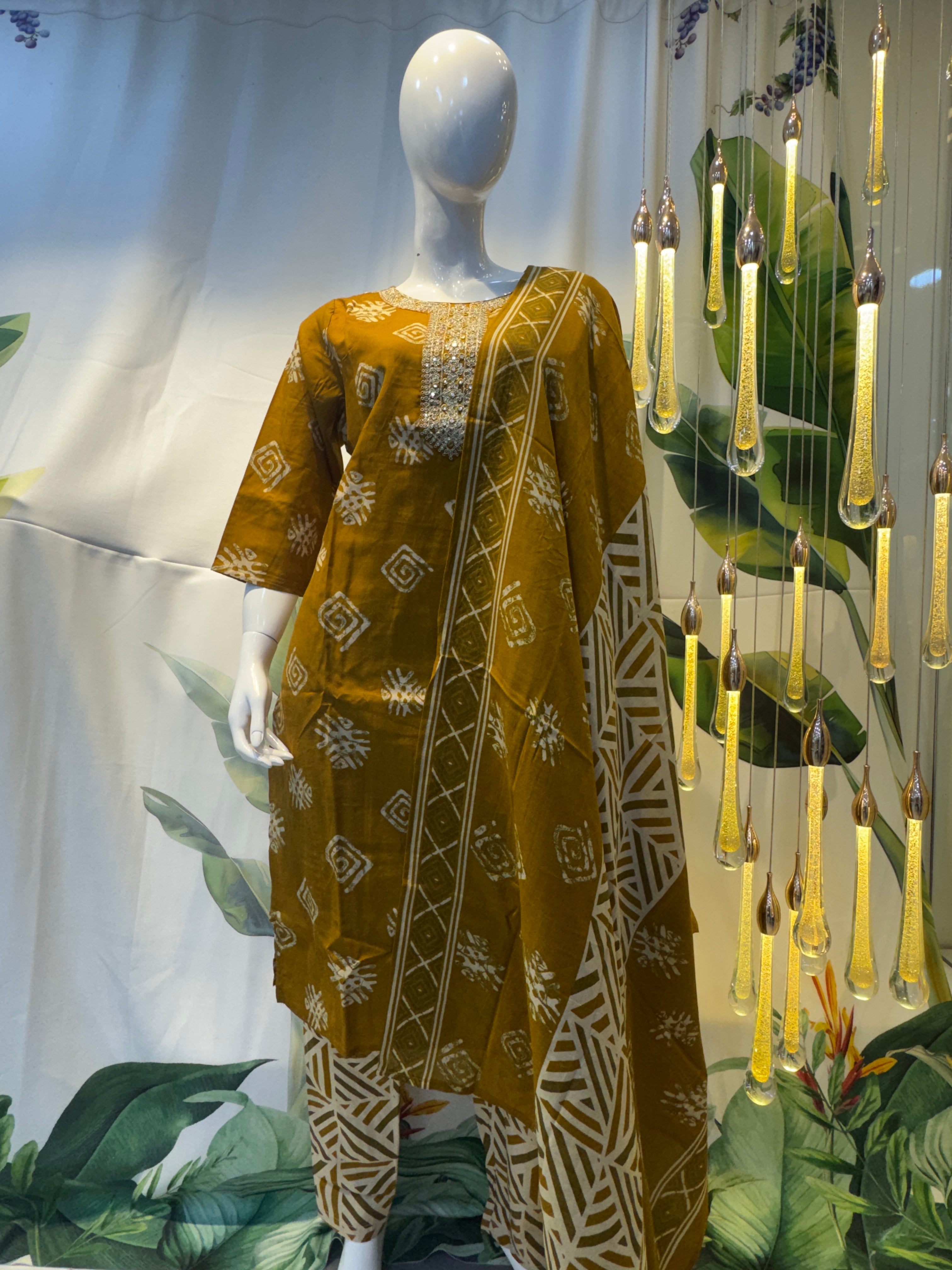 Mustard Handblock Printed Kurta Set