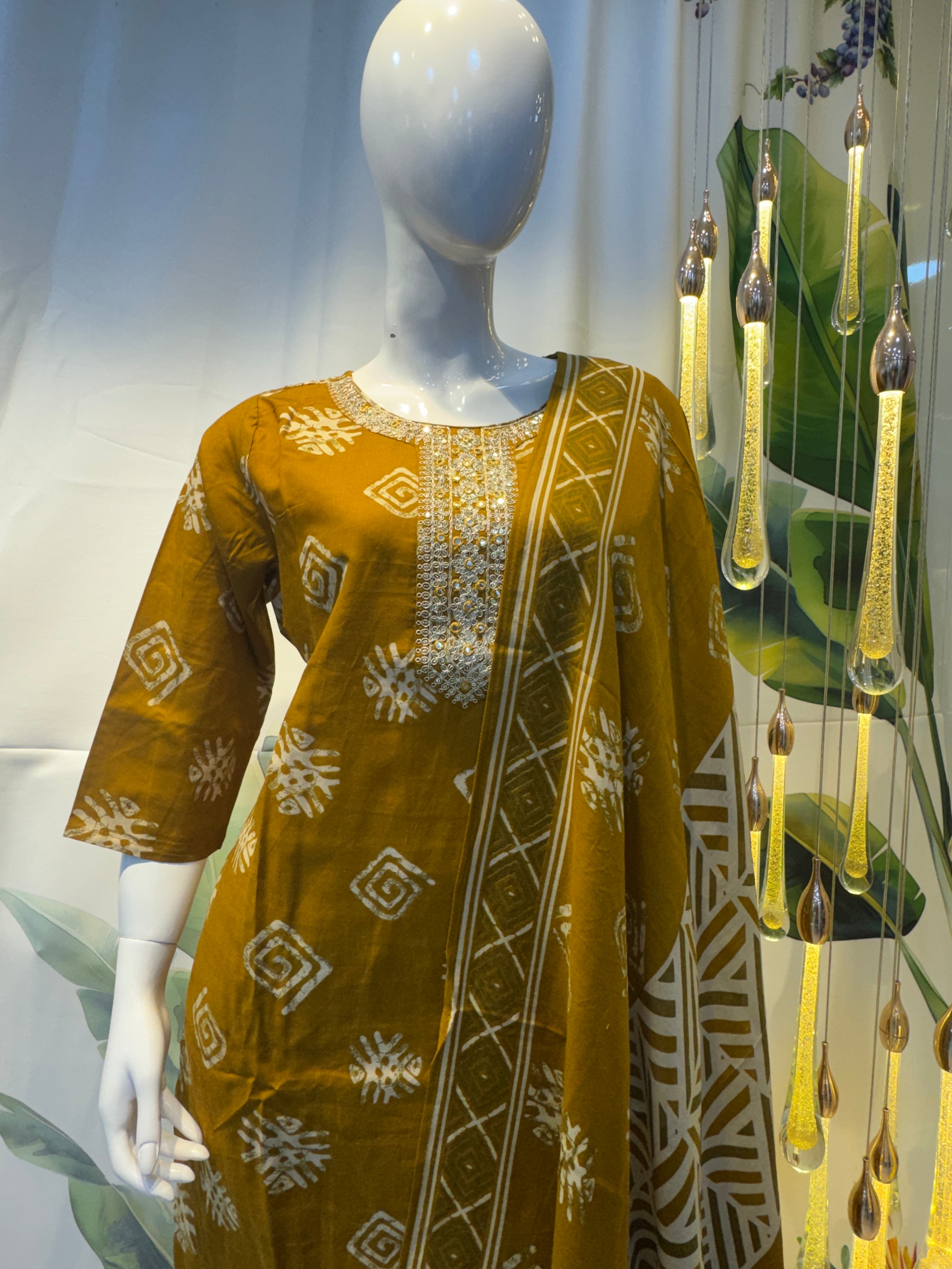 Mustard Handblock Printed Kurta Set
