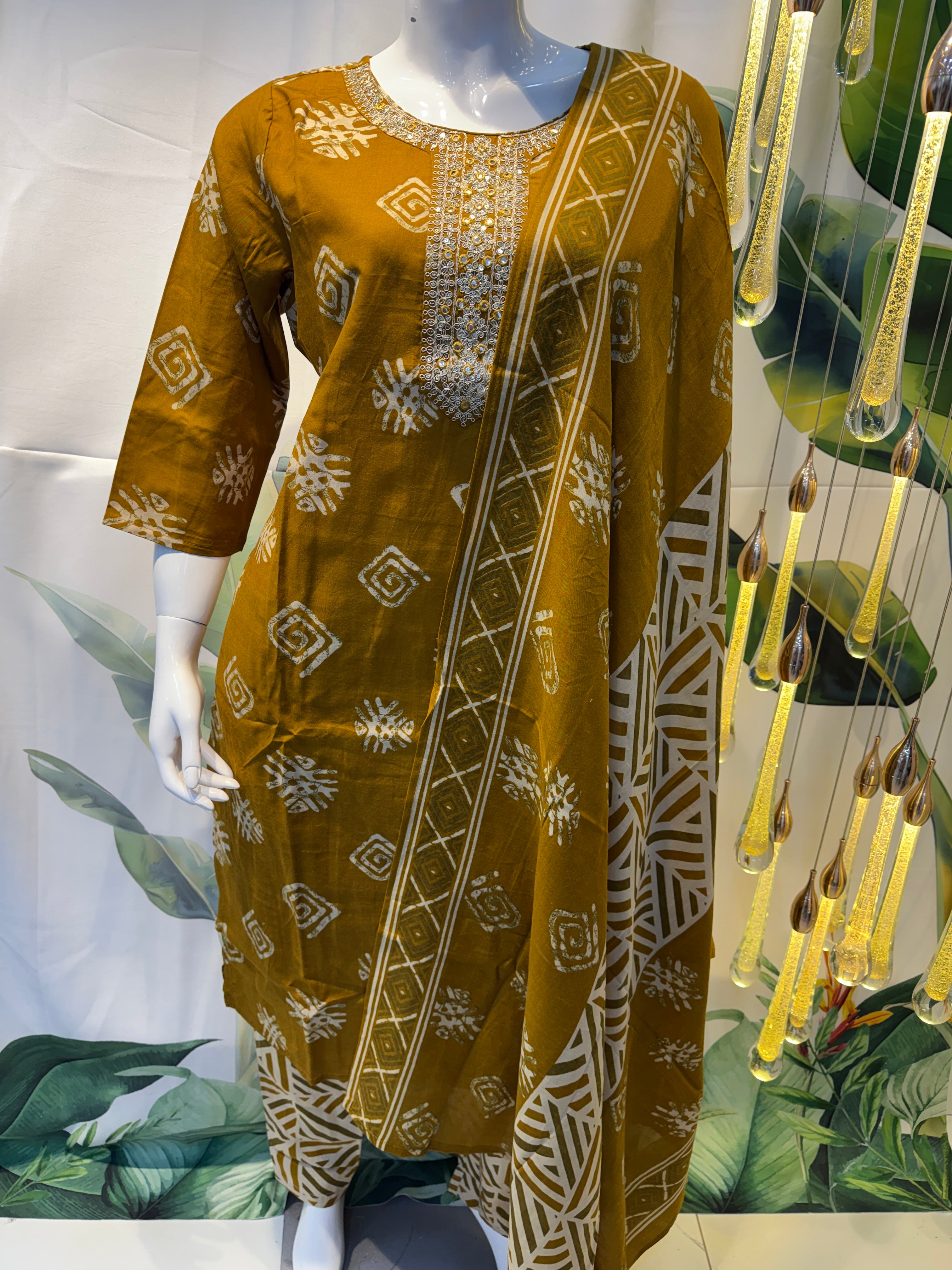 Mustard Handblock Printed Kurta Set